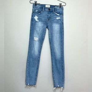 Frame Le Skinny De Jeanne Cropped Distressed Jeans Sz 25
